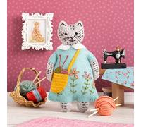 Corinne Lapierre Mrs Cat Loves Knitting Felt Craft Mini Kit, ['Turquoise', 'Natural', 'Gold', 'Marl Grey']