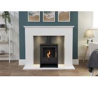Corinth Stove Fireplace in Pure White & Grey with Downlights & OKO S1 Bio Ethanol Stove in Charcoal Grey, 48 Inch Adam Fires & Fireplaces Grey One Size