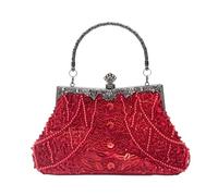 CORIOS 1920s Vintage Beaded Evening Bag for Women Pearl Clutch Bag Sequin Handbag Bridal Wedding Purse Exquisite Handmade Embroidery Shoulder Bag Glitter Crossbody Bag for Cocktail Prom Party Red