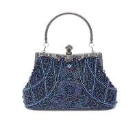 CORIOS 1920s Vintage Beaded Evening Bag for Women Pearl Clutch Bag Sequin Handbag Bridal Wedding Purse Exquisite Handmade Embroidery Shoulder Bag Glitter Crossbody Bag for Cocktail Prom Party Blue