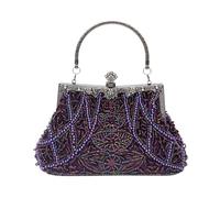 CORIOS 1920s Vintage Beaded Evening Bag for Women Pearl Clutch Bag Sequin Handbag Bridal Wedding Purse Exquisite Handmade Embroidery Shoulder Bag Glitter Crossbody Bag for Cocktail Prom Party Purple
