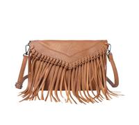 CORIOS Bohemian Fringe Crossbody Bag for Women PU Leather Shoulder Handbag Woven Flap Design Envelope Satchel Bag Vintage Western Tassel Hobo Bag for Daily Travel Party Dating Brown