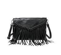 CORIOS Bohemian Fringe Crossbody Bag for Women PU Leather Shoulder Handbag Woven Flap Design Envelope Satchel Bag Vintage Western Tassel Hobo Bag for Daily Travel Party Dating Black