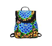 CORIOS Boho Embroidered Backpack for Women Ethnic Floral Rucksack Embroidery Drawstring Daypacks Multipurpose Convertible Purse Teenager School Bag Bookbag Canvas Shoulder Handbag Blue Peony S