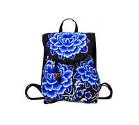 CORIOS Boho Embroidered Backpack for Women Ethnic Floral Rucksack Embroidery Drawstring Daypacks Multipurpose Convertible Purse Teenager School Bag Canvas Shoulder Handbag Blue-and-White Porcelain L