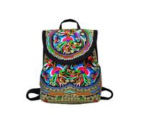 CORIOS Boho Embroidered Backpack for Women Ethnic Floral Rucksack Embroidery Drawstring Daypacks Multipurpose Convertible Purse Teenager School Bag Bookbag Canvas Shoulder Handbag Money Tree S