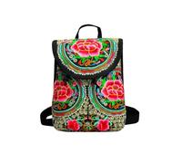 CORIOS Boho Embroidered Backpack for Women Ethnic Floral Rucksack Embroidery Drawstring Daypacks Multipurpose Convertible Purse Teenager School Bag Bookbag Canvas Shoulder Handbag Money Peony S