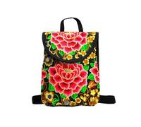 CORIOS Boho Embroidered Backpack for Women Ethnic Floral Rucksack Embroidery Drawstring Daypacks Multipurpose Convertible Purse Teenager School Bag Bookbag Canvas Shoulder Handbag Red Peony L