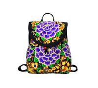 CORIOS Boho Embroidered Backpack for Women Ethnic Floral Rucksack Embroidery Drawstring Daypacks Multipurpose Convertible Purse Teenager School Bag Bookbag Canvas Shoulder Handbag Purple Peony S