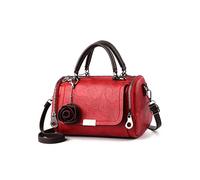 CORIOS Damen Retro Handtasche Schultertaschen mit Vintage Blumenanhänger PU Leder Boston Tasche Umhängetaschen Elegant Messenger Tasche Tote Beutel Tragetasche mit Abnehmbarer Schulterriemen Rot