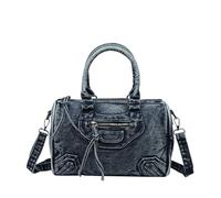 CORIOS Denim Boston Bag Women Retro Tote Handbag Small Capacity Crossbody Shoulder Bag with Detachable Adjustable Strap Jean Purse for Daily Use Shopping Travel Work Blue