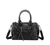 CORIOS Denim Boston Bag Women Retro Tote Handbag Small Capacity Crossbody Shoulder Bag with Detachable Adjustable Strap Jean Purse for Daily Use Shopping Travel Work Black