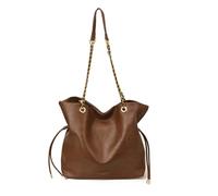 CORIOS Drawstring Bucket Bag for Women PU Leather Handbag Waterproof Shoulder Bag Large Top-Handle Bag Fashion Tote with Chain Leather Strap for Office Work Travel Daily Use Brown