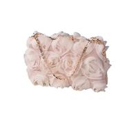 CORIOS Evening Bag for Women Rose Shaped Clutch Bag Polyester Handbag Small Shoulder Bag with Rhinestone Buckle Bridal Wedding Purse Elegant Crossbody Bag for Party Cocktail Banquet Prom Champagne