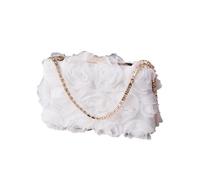 CORIOS Evening Bag for Women Rose Shaped Clutch Bag Polyester Handbag Small Shoulder Bag with Rhinestone Buckle Bridal Wedding Purse Elegant Crossbody Bag for Party Cocktail Banquet Prom White