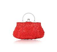 CORIOS Evening Clutch Bag for Women Vintage Beaded Sequin Handbag Bridal Wedding Purse Fashion Floral Shoulder Bag - 1920s Accessories Glitter Crossbody Bag for Banquet Party Cocktail Prom Red