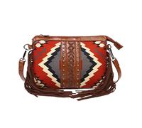 CORIOS Fringe Crossbody Bag for Women Boho Hobo Shoulder Bag Messenger Satchel Bag with Ethnic Floral Emboss Summer Beach Bag Bohemian Top Handle Bag with Tassels PU Leather Tote Handbag Red