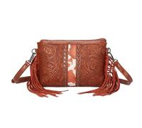 CORIOS Fringe Crossbody Bag for Women Boho Shoulder Bag Messenger Satchel Bag with Ethnic Floral Emboss Summer Beach Bag Bohemian Top Handle Bag with Tassels PU Leather Tote Handbag Chocolate Brown