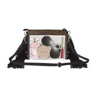 CORIOS Fringe Crossbody Bag Women Boho Shoulder Bag Messenger Satchel Bag with Ethnic Floral Emboss Summer Beach Bag Bohemian Top Handle Bag with Tassels PU Leather Tote Handbag Transparent Black