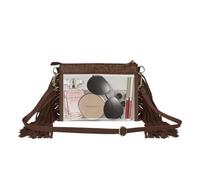 CORIOS Fringe Crossbody Bag Women Boho Shoulder Bag Messenger Satchel Bag with Ethnic Floral Emboss Summer Beach Bag Bohemian Top Handle Bag with Tassels PU Leather Tote Handbag Transparent Brown