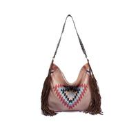 CORIOS Fringe Handbag for Women Boho Shoulder Crossbody Bag Bohemian Top Handle Bag with Tassels Messenger Satchel Bag with Ethnic Geometric Print Summer Beach Bag Canvas Tote Hobo Purse Khaki