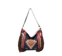CORIOS Fringe Handbag for Women Boho Shoulder Crossbody Bag Bohemian Top Handle Bag with Tassels Messenger Satchel Bag with Ethnic Geometric Print Summer Beach Bag Canvas Tote Hobo Purse Sapphire