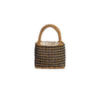 CORIOS Handwoven Tote Bag for Women Handmade Woven Bucket Bag Drawstring Handbag Bohemian Clutch Bag Summer Beach Bag Wooden Bead Bag Retro Top-Handle Bag for Travel Beach Vacation Daily Use Coffee