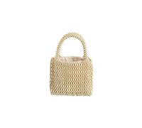 CORIOS Handwoven Tote Bag for Women Handmade Woven Bucket Bag Drawstring Handbag Bohemian Clutch Bag Summer Beach Bag Wooden Bead Bag Retro Top-Handle Bag for Travel Beach Vacation Daily Use White