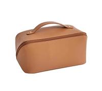 CORIOS Large Capacity Travel Cosmetic Bag Make Up Bag with Handle and Zipper Multifunction Waterproof Toiletry Bag PU Travel Organiser Bag Wash Bag for Women Ladies Girls Brown