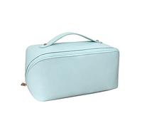 CORIOS Large Capacity Travel Cosmetic Bag Make Up Bag with Handle and Zipper Multifunction Waterproof Toiletry Bag PU Travel Organiser Bag Wash Bag for Women Ladies Girls Blue