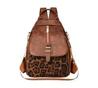 CORIOS Leopard Print Backpack for Women PU Leather Daypacks Multi-Purpose Convertible Purse Vintage Tote Handbag Shoulder Bag Multi-purpose Casual Rucksack School Bag Brown