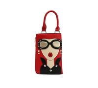 CORIOS Novelty 3D Lady Face Crossbody Bag Elegant Shoulder Bag PU Leather Handbag for Women Top-handle Bag Small Satchel Bag Retro Tote Bag Ladies Messenger Bag Wallet Coin Purse Change Pouch Red