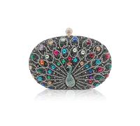 CORIOS Peacock Evening Bag Rhinestone Clutch Bag for Women Sparkly Crystal Handbag Bridal Wedding Purse Elegant Crossbody Bag with Detachable Chain Cocktail Prom Banquet Party Shoulder Bag Black
