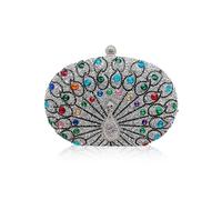 CORIOS Peacock Evening Bag Rhinestone Clutch Bag for Women Sparkly Crystal Handbag Bridal Wedding Purse Elegant Crossbody Bag with Detachable Chain Cocktail Prom Banquet Party Shoulder Bag Silver