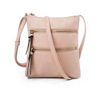 CORIOS PU Leather Crossbody Bag for Women Small Shoulder Messenger Bag Waterproof Top-Handle Bag Elegant Retro Handbag Multi Pockets Satchel Hobo Bag Shopping Travel Office Daily Tote Light Pink