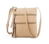 CORIOS PU Leather Crossbody Bag for Women Small Shoulder Messenger Bag Waterproof Top-Handle Bag Elegant Retro Handbag Multi Pockets Satchel Hobo Bag Shopping Travel Office Daily Tote Light Khaki