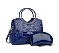 CORIOS PU Leather Handbag for Women Crocodile Embossed Shoulder Bag Waterproof Crossbody Bag Large Capacity Messenger Bag Vintage Satchel Bag Elegant Top-handle Bag with Coin Purse 2pcs Set Blue