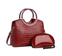 CORIOS PU Leather Handbag for Women Crocodile Embossed Shoulder Bag Waterproof Crossbody Bag Large Capacity Messenger Bag Vintage Satchel Bag Elegant Top-Handle Bag with Coin Purse 2pcs Set Red
