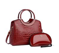 CORIOS PU Leather Handbag for Women Crocodile Embossed Shoulder Bag Waterproof Crossbody Bag Large Capacity Messenger Bag Vintage Satchel Bag Elegant Top-handle Bag with Coin Purse 2pcs Set Red