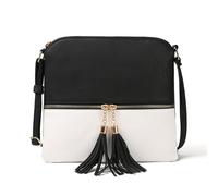 CORIOS PU Leather Shoulder Bag for Women Crossbody Messenger Bag with Tassel Medium Handbag Elegant Retro Top-Handle Bag Multi Pockets Satchel Hobo Bag Shopping Travel Office Daily Tote Black White