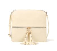 CORIOS PU Leather Shoulder Bag for Women Crossbody Messenger Bag with Tassel Medium Handbag Elegant Retro Top-Handle Bag Multi Pockets Satchel Hobo Bag Shopping Travel Office Daily Tote Beige