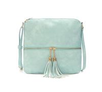 CORIOS PU Leather Shoulder Bag for Women Crossbody Messenger Bag with Tassel Medium Handbag Elegant Retro Top-Handle Bag Multi Pockets Satchel Hobo Bag Shopping Travel Office Daily Tote Sky Blue