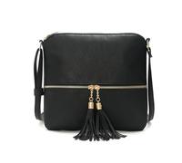CORIOS PU Leather Shoulder Bag for Women Crossbody Messenger Bag with Tassel Medium Handbag Elegant Retro Top-Handle Bag Multi Pockets Satchel Hobo Bag Shopping Travel Office Daily Tote Black