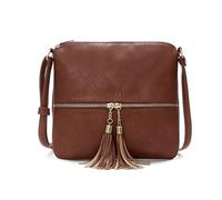 CORIOS PU Leather Shoulder Bag for Women Crossbody Messenger Bag with Tassel Medium Handbag Elegant Retro Top-Handle Bag Multi Pockets Satchel Hobo Bag Shopping Travel Office Daily Tote Red Brown