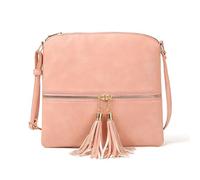 CORIOS PU Leather Shoulder Bag for Women Crossbody Messenger Bag with Tassel Medium Handbag Elegant Retro Top-Handle Bag Multi Pockets Satchel Hobo Bag Shopping Travel Office Daily Tote Pink