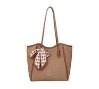 CORIOS PU Leather Shoulder Bag for Women Tote Handbag with Bow Silk Scarf Decor Elegant Top-Handle Purse Large Capacity Briefcase for Daily Business Work Office Travel Brown
