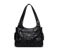 CORIOS PU Leather Tote Handbag for Women Shoulder Bag with Multi Pockets Retro Crossbody Bag Vintage Hobo Purse Elegant Satchel Messenger Bag Travel Shopping Work Daily Underarm Bag Black