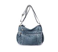 CORIOS Retro Crossbody Bag for Women PU Leather Shoulder Messenger Bag Tote Handbag with Multi-Pocket Design Satchel Hobo Purse with Adjustable Strap Travel Work Shopping Top Handle Bag Lake Blue