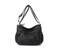 CORIOS Retro Crossbody Bag for Women PU Leather Shoulder Messenger Bag Tote Handbag with Multi-Pocket Design Satchel Hobo Purse with Adjustable Strap Travel Work Shopping Daily Top Handle Bag Black