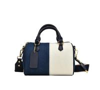 CORIOS Retro Denim Handbag Women Jean Purse Boston Bag Patchwork Shoulder Crossbody Bag Elegant Satchel Messenger Bag Tote Top Handle Bag for Shopping Travel Work Blue and White